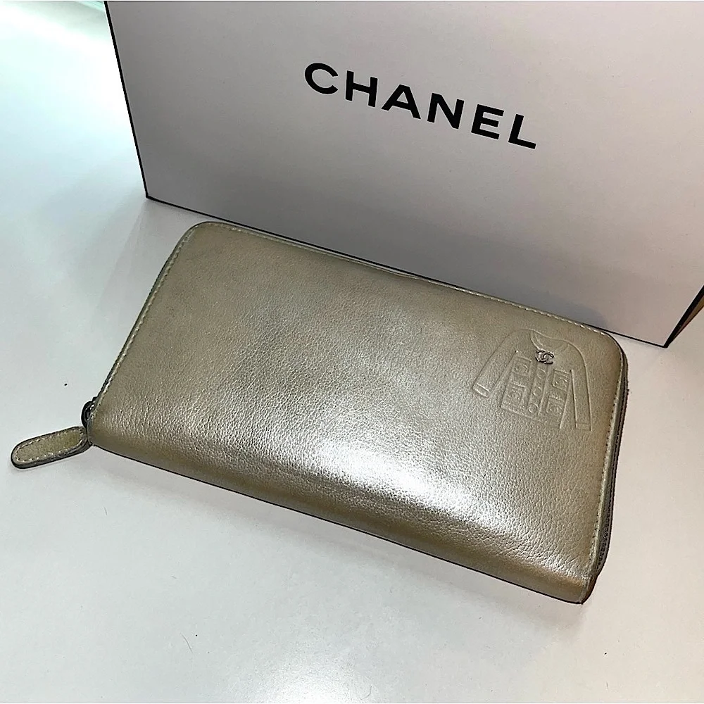 Chanel Long Zip Around Zippy Wallet CC Jacket Motif Leather Champagne Gold RARE - Picture 5 of 17